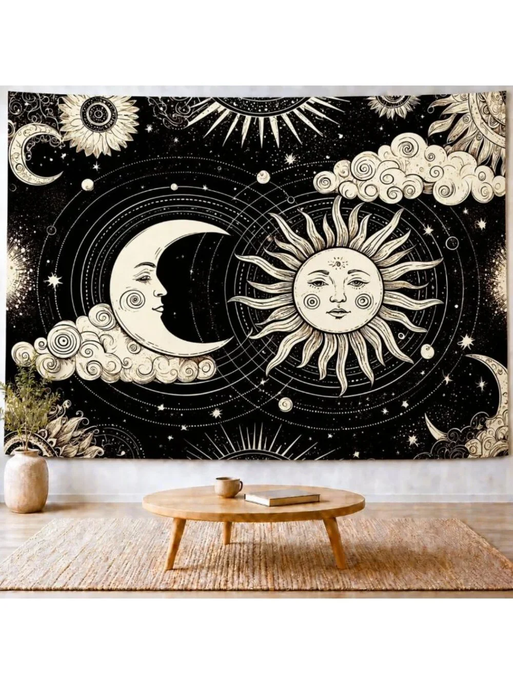 Boho Sun and Moon Tapestry Wall Hanging - Mystic Aesthetic Decor for Bedroom